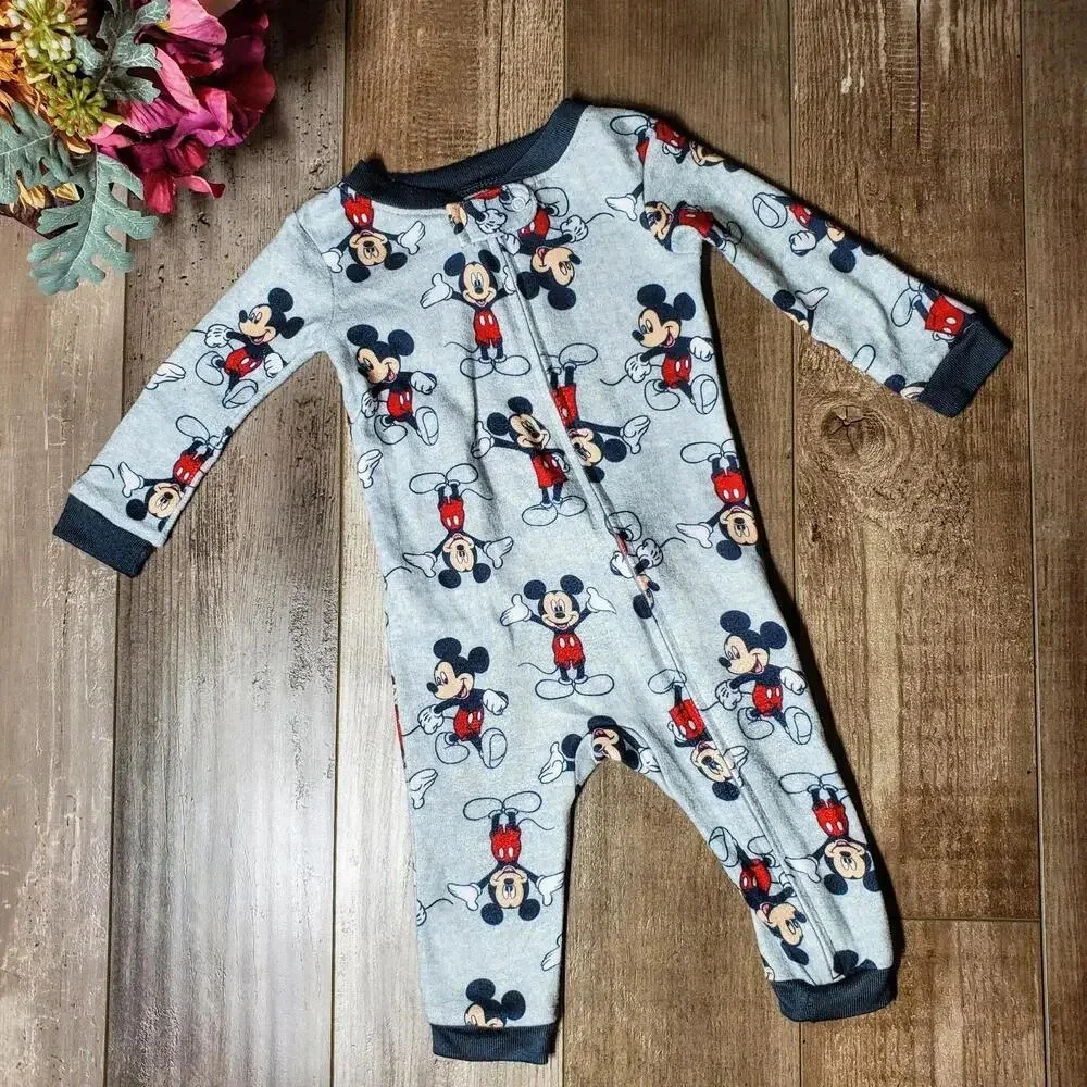 Disney Baby Gray Mickey Mouse One Piece PJ Pajamas Size 6m